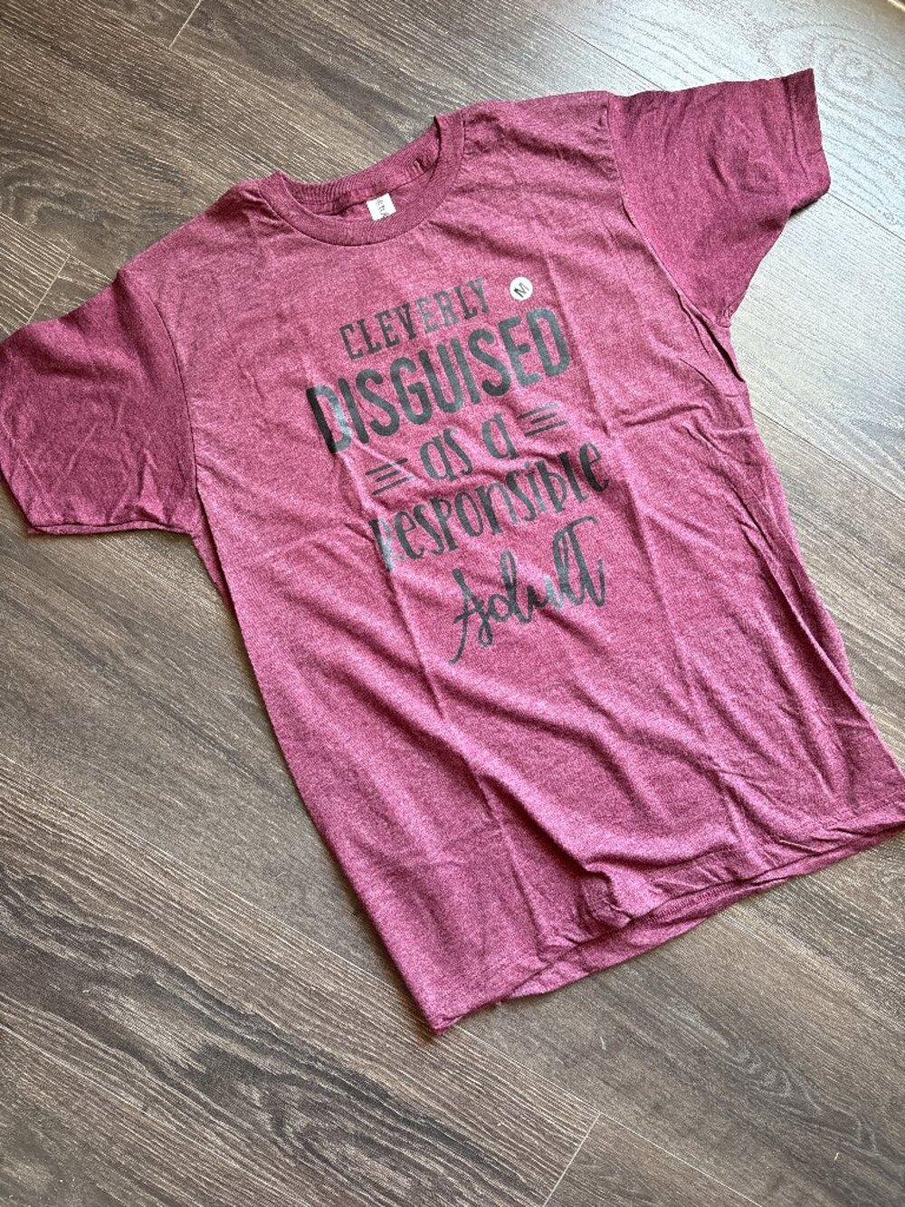 NWT Tultex Cleverly Disguised Unisex Graphic Tee Burgundy Size Medium
